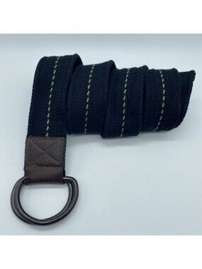 Unbranded Black D-Ring Belt w/ Green Stitch Men's Size 36 End to End 43"